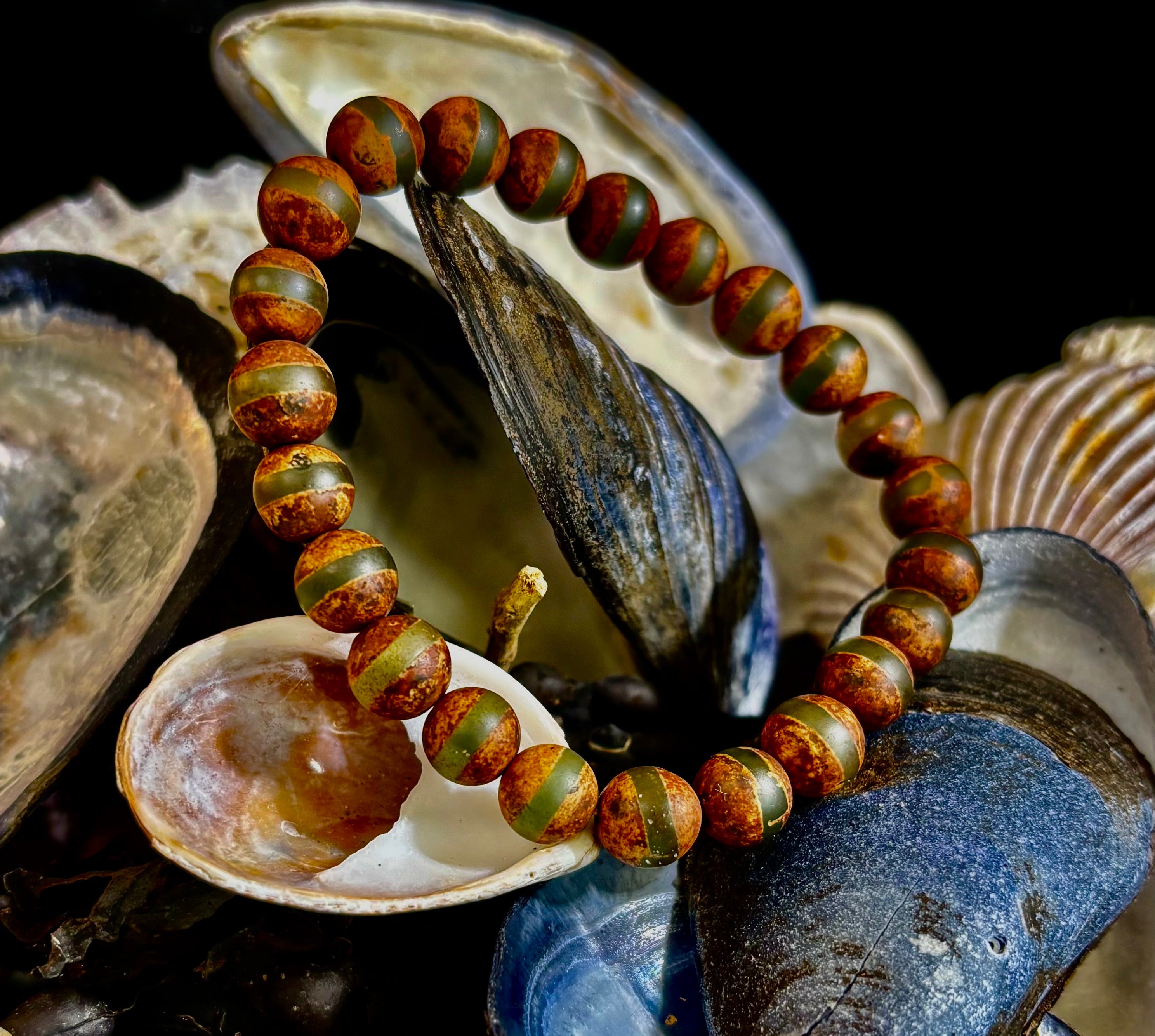 🌿 Rooted Resolve Bracelet - Brown & Green Tibetan Agate | Natural 8mm Gemstones