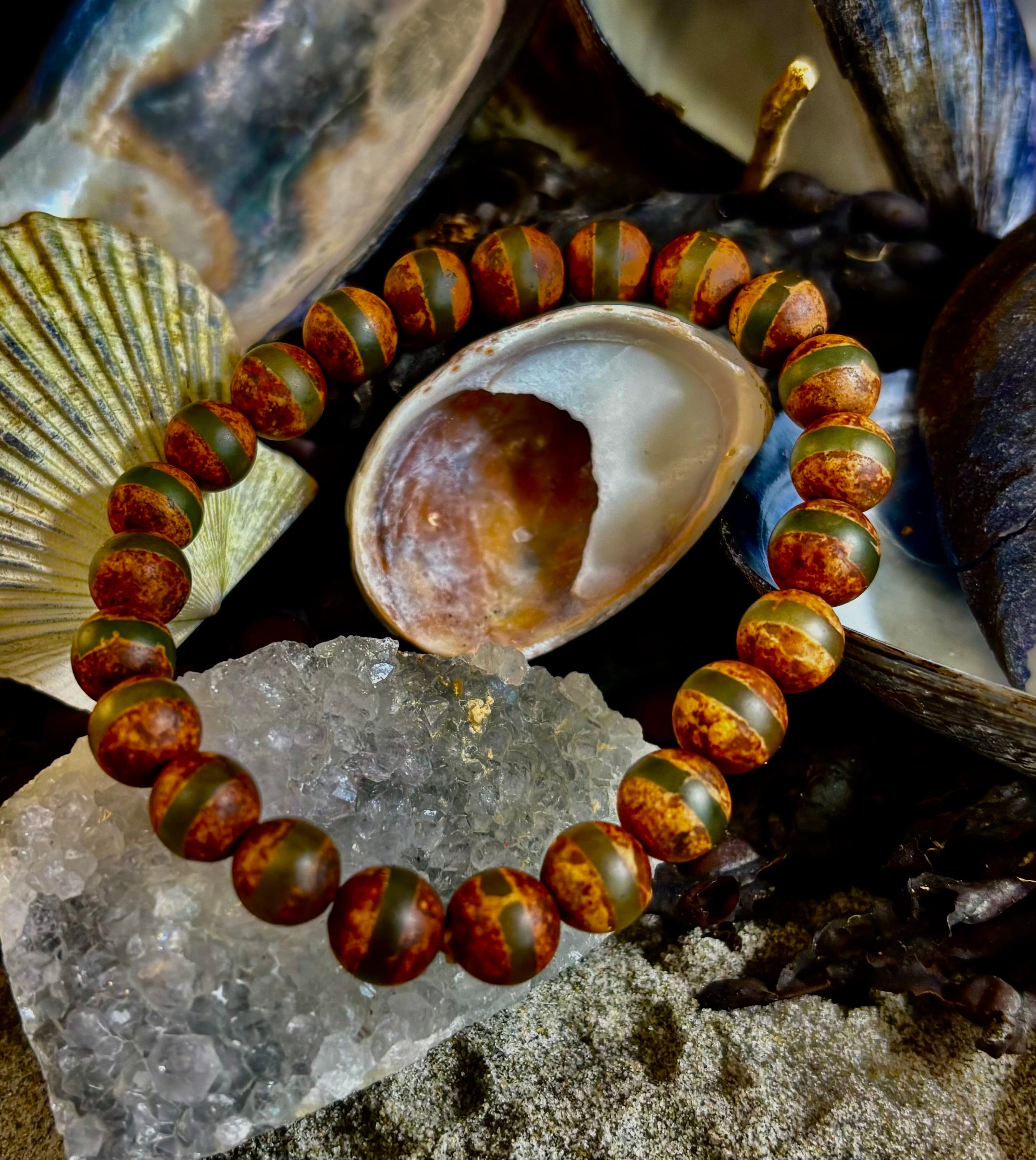 🌿 Rooted Resolve Bracelet - Brown & Green Tibetan Agate | Natural 8mm Gemstones