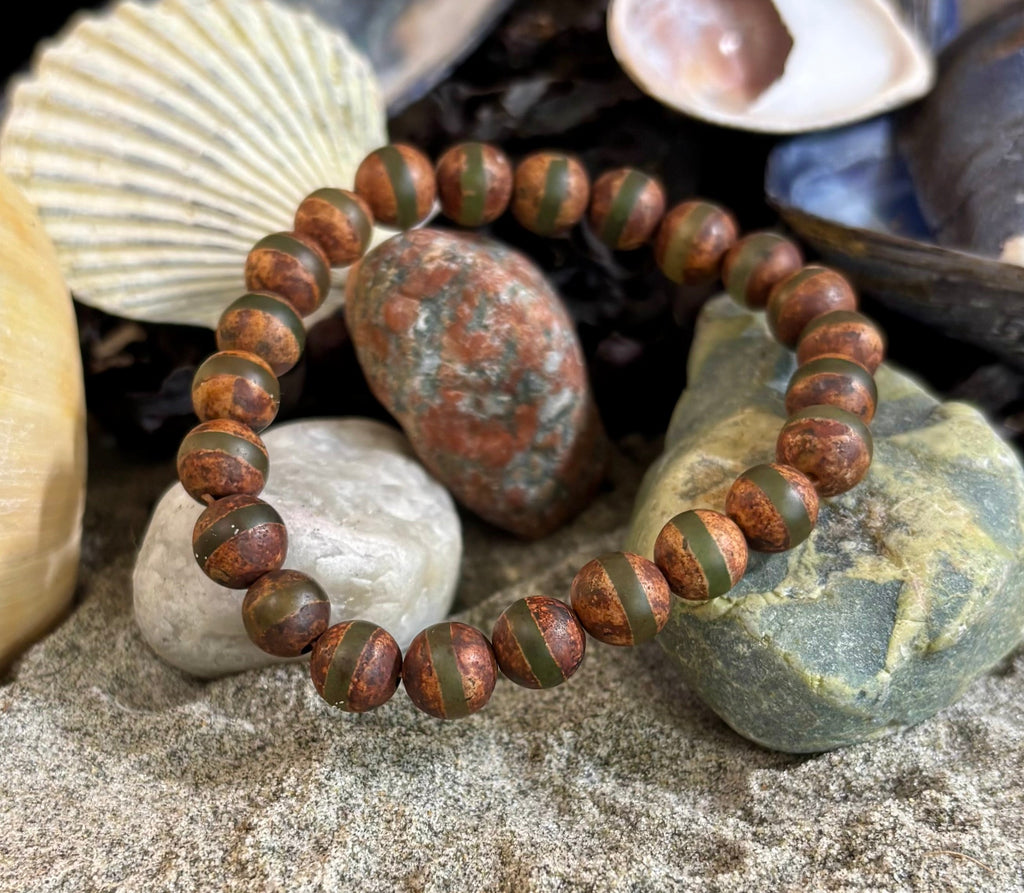 🌿 Rooted Resolve Bracelet - Brown & Green Tibetan Agate | Natural 8mm Gemstones