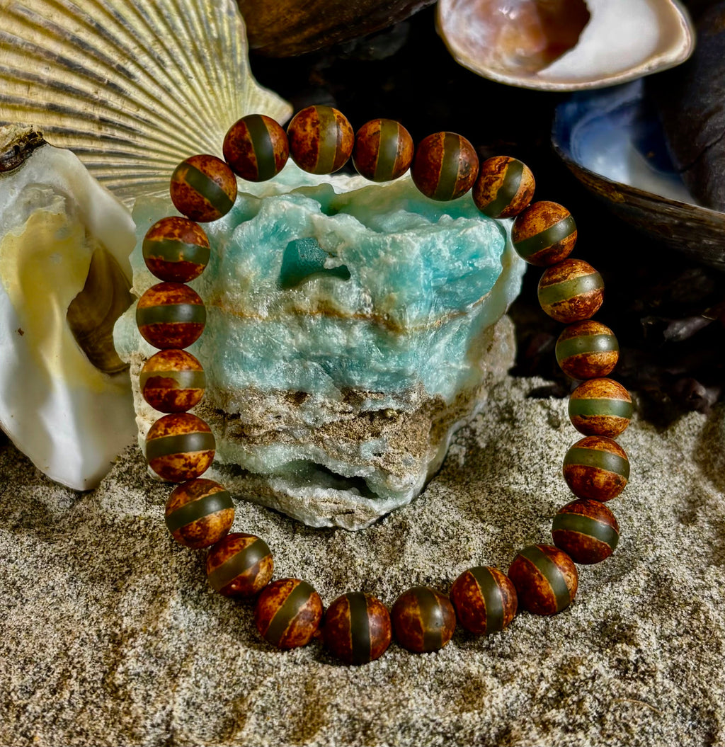 🌿 Rooted Resolve Bracelet - Brown & Green Tibetan Agate | Natural 8mm Gemstones