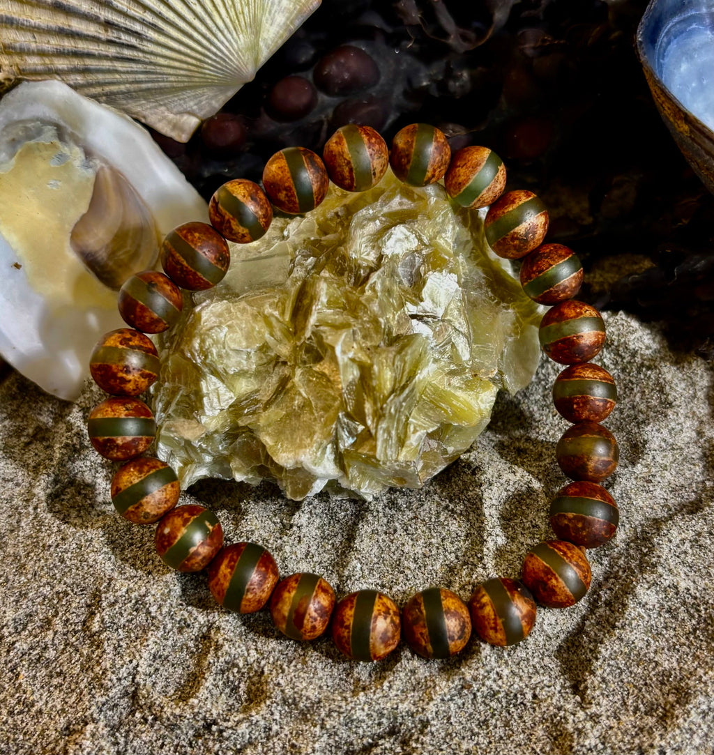 🌿 Rooted Resolve Bracelet - Brown & Green Tibetan Agate | Natural 8mm Gemstones
