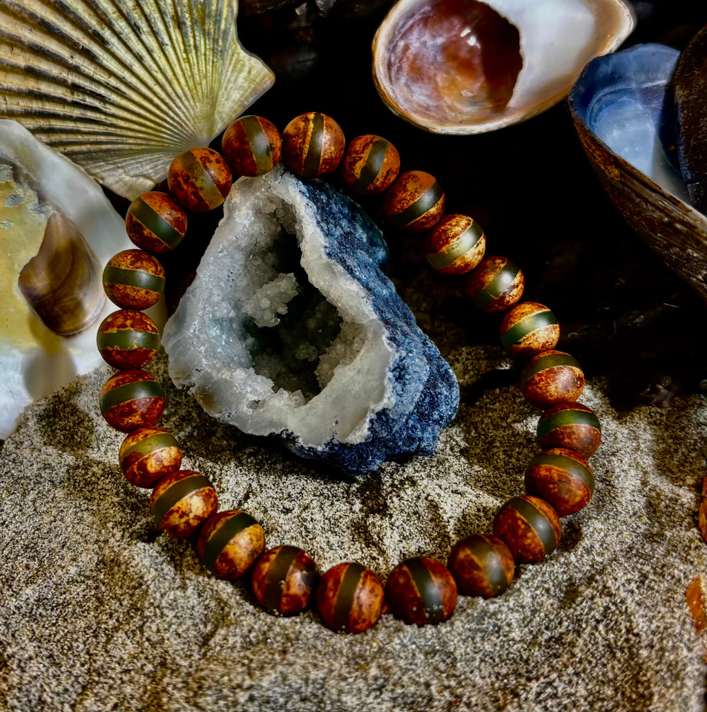 🌿 Rooted Resolve Bracelet - Brown & Green Tibetan Agate | Natural 8mm Gemstones