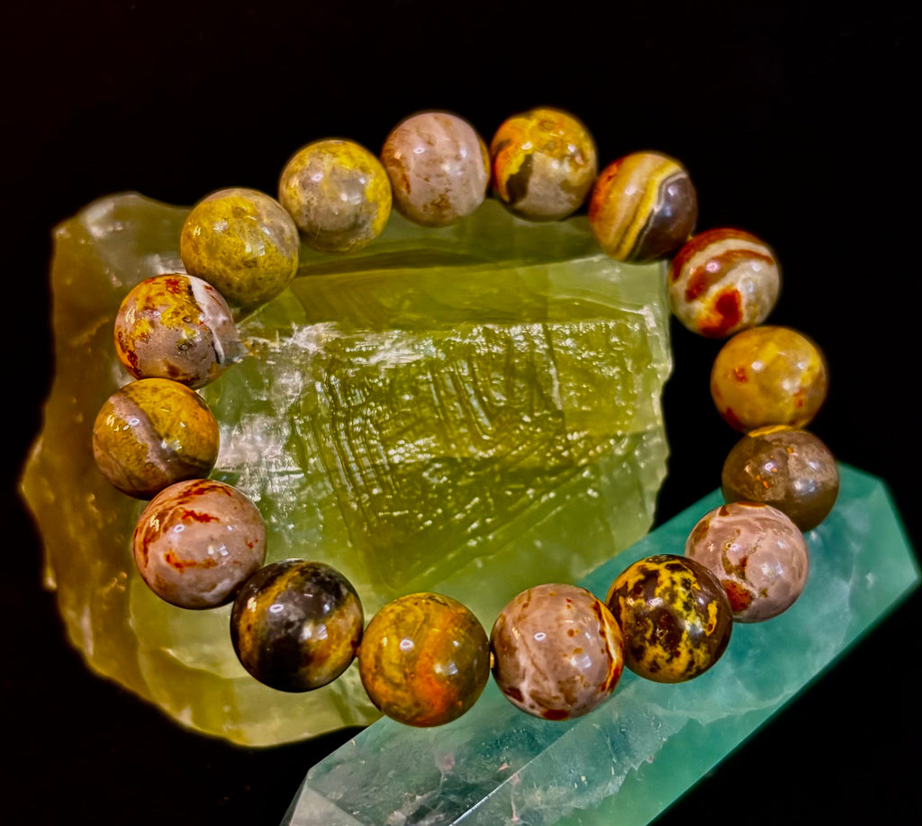 🐝 Bumble Bee Jasper Statement Bracelet – 12mm