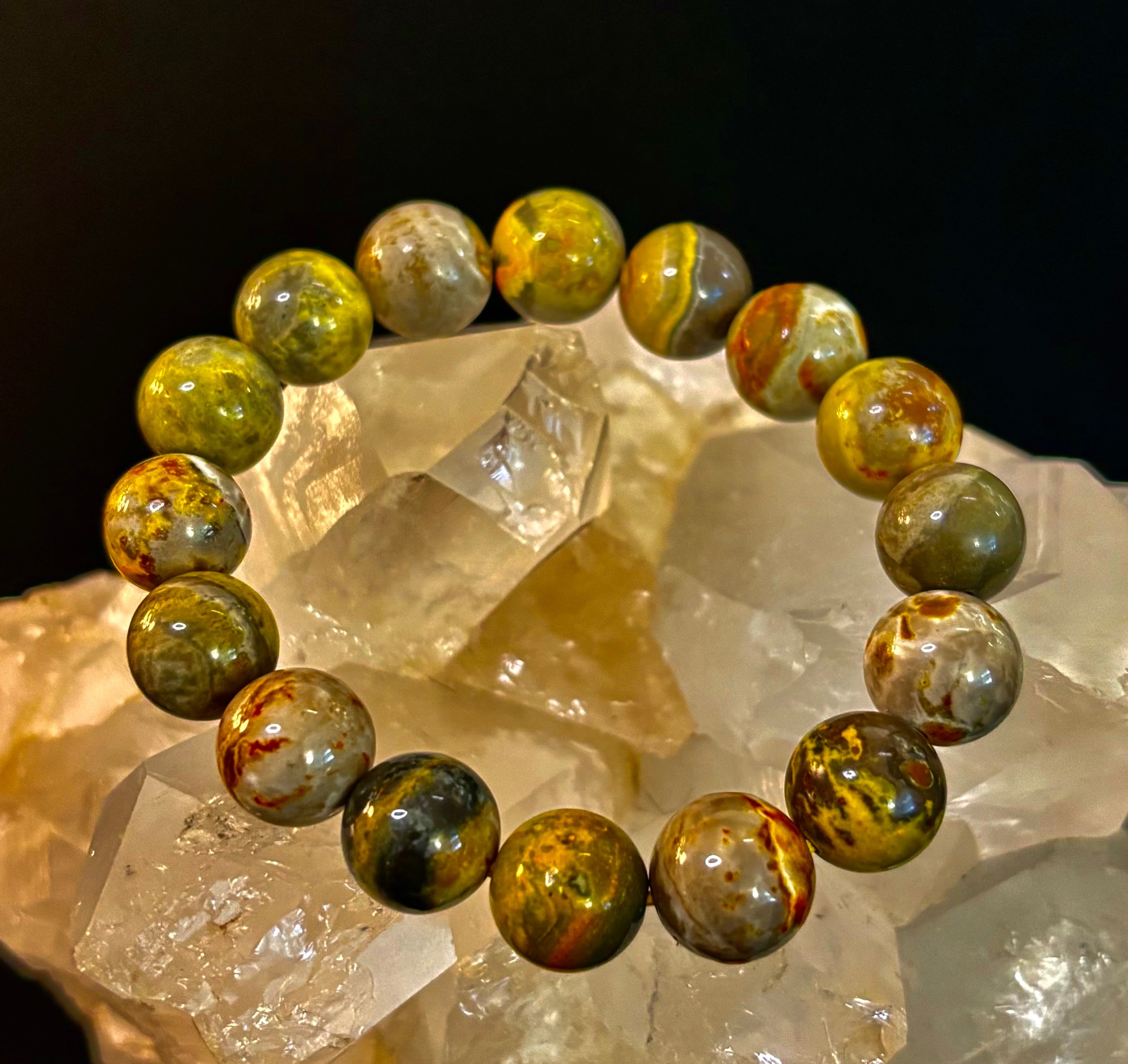 🐝 Bumble Bee Jasper Statement Bracelet – 12mm