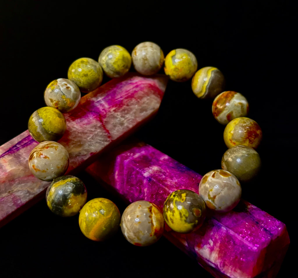 🐝 Bumble Bee Jasper Statement Bracelet – 12mm