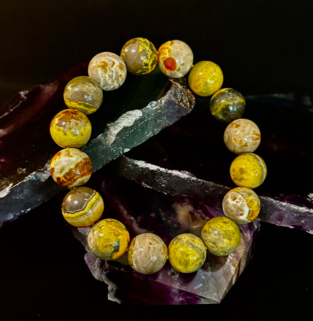 🐝 Bumble Bee Jasper Statement Bracelet – 12mm