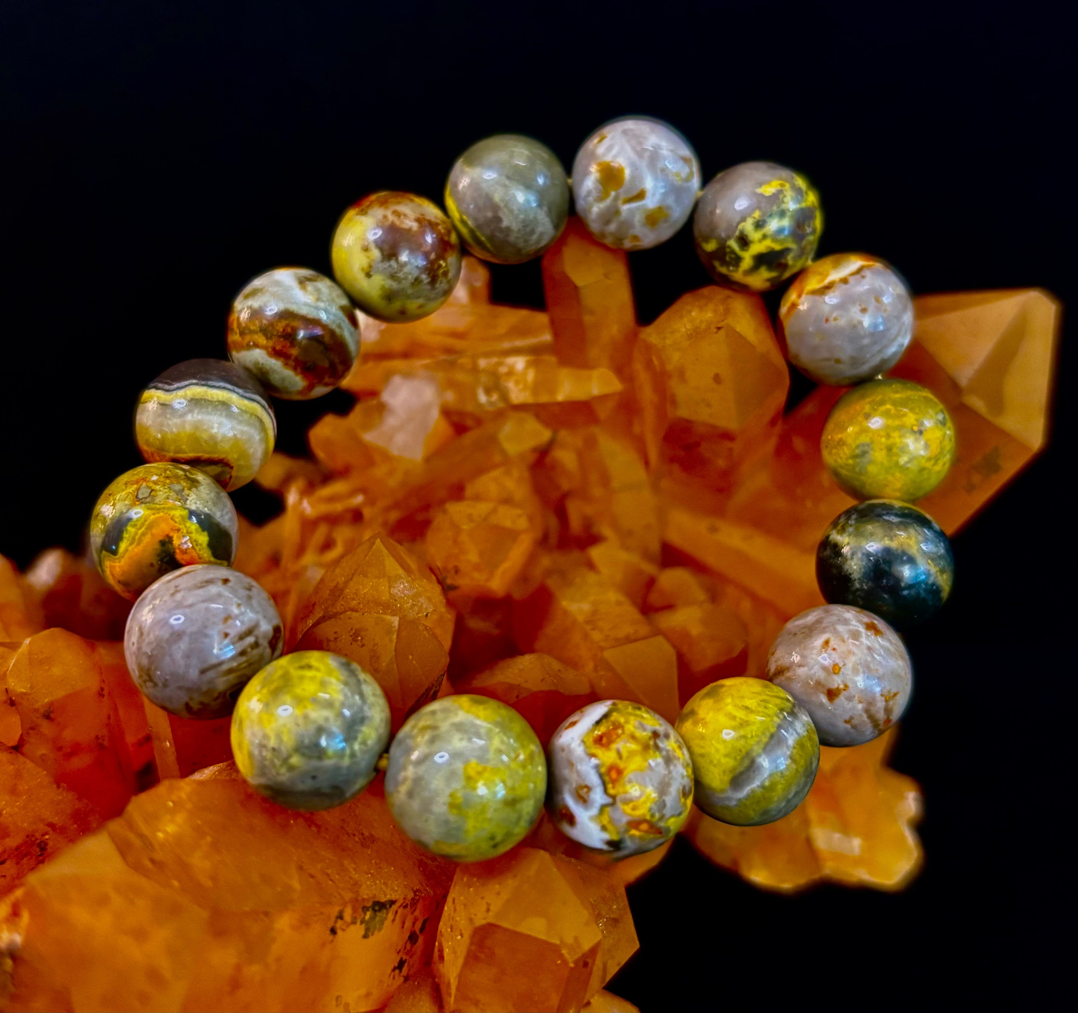 🐝 Bumble Bee Jasper Statement Bracelet – 12mm