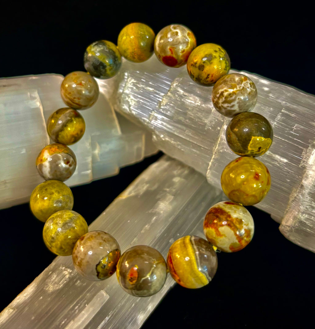 🐝 Bumble Bee Jasper Statement Bracelet – 12mm