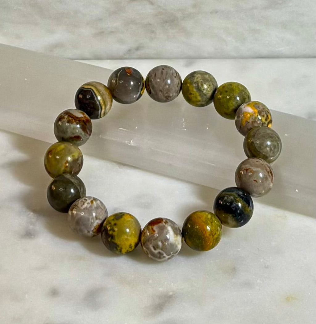 🐝 Bumble Bee Jasper Statement Bracelet – 12mm