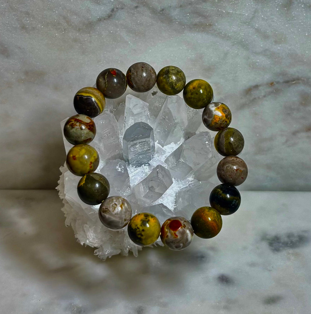🐝 Bumble Bee Jasper Statement Bracelet – 12mm