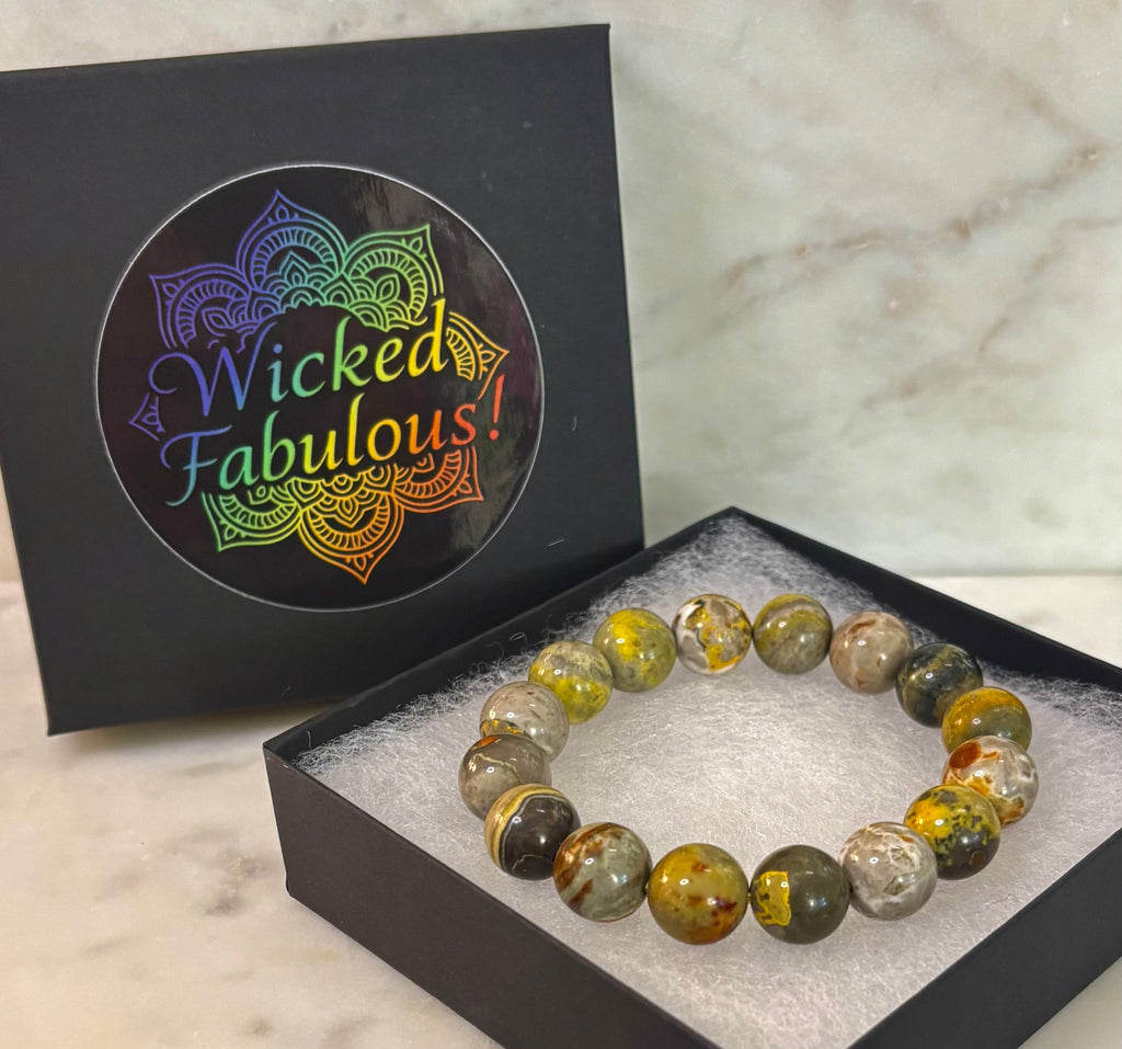 🐝 Bumble Bee Jasper Statement Bracelet – 12mm