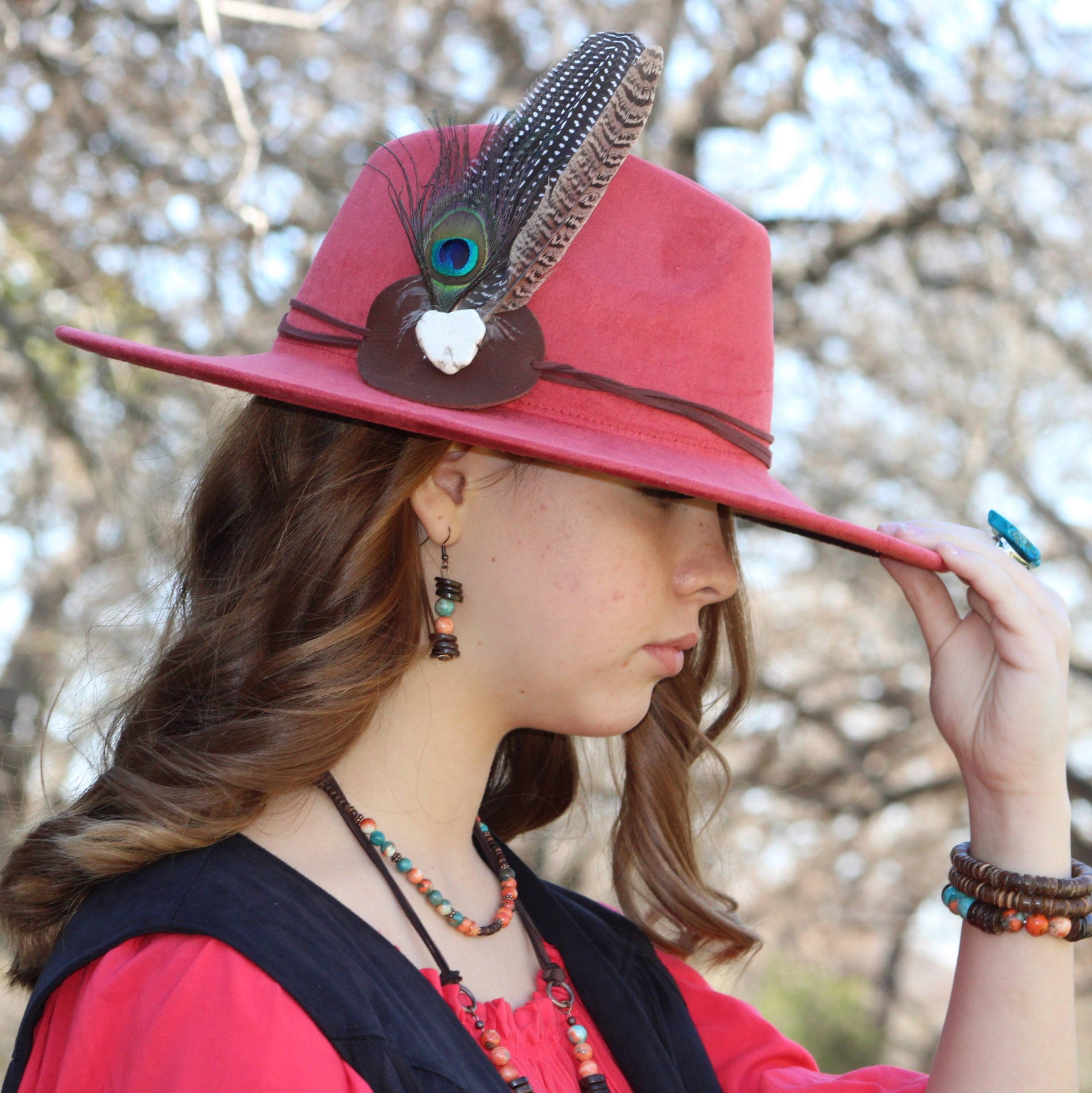 Natural American Turquoise and Wood Bead Boho Drop Earrings - Image 3
