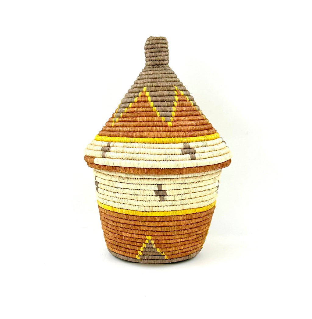 Rwenzori Dawn Geometric Basket - Natural, Gray, Mustard & Sienna