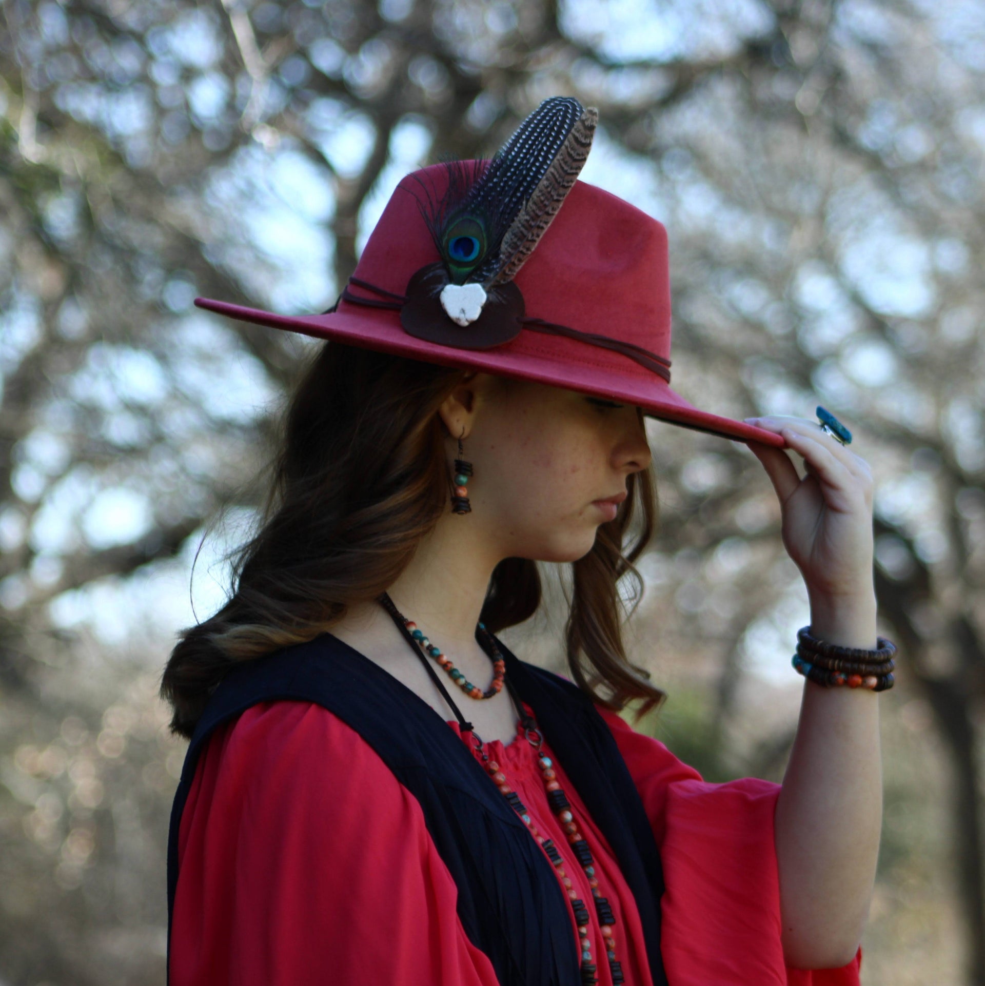 Natural American Turquoise and Wood Bead Tassel Necklace - Image 6