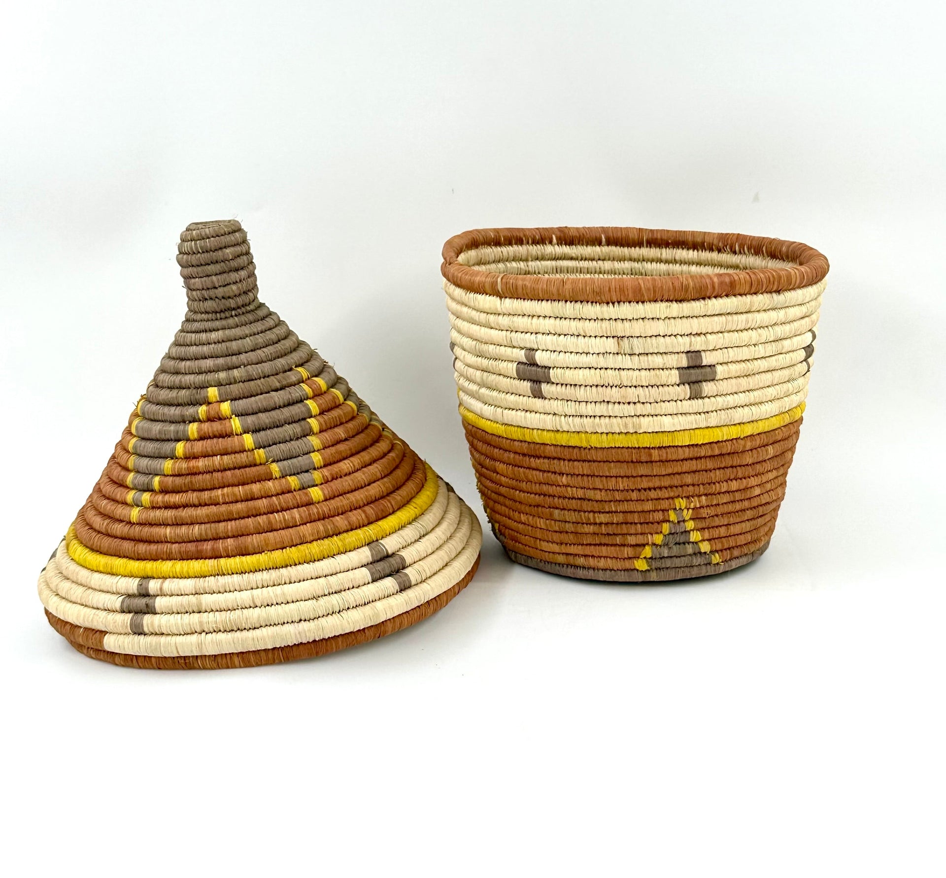 Rwenzori Dawn Geometric Basket - Natural, Gray, Mustard & Sienna