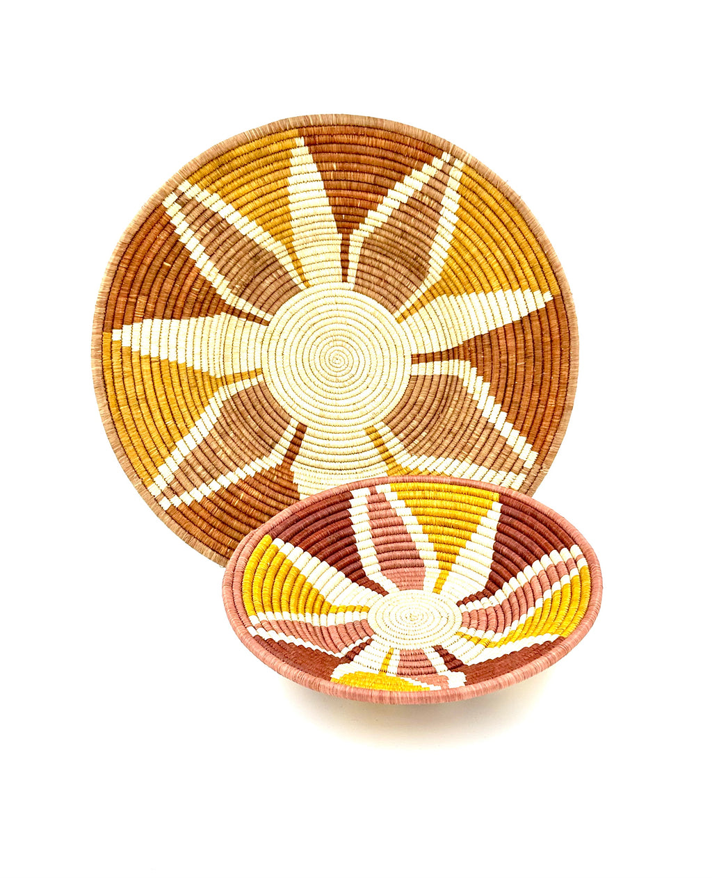 Solar Bloom Wicker Wall Basket Set - Bohemian Earth Tone Decor