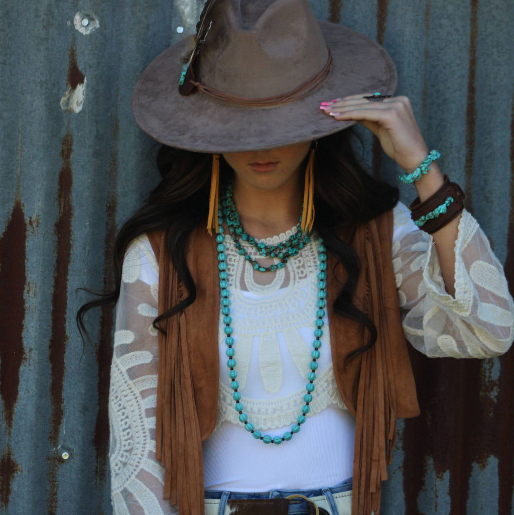 Triple Strand Blue Turquoise & Copper Collar Necklace 259e