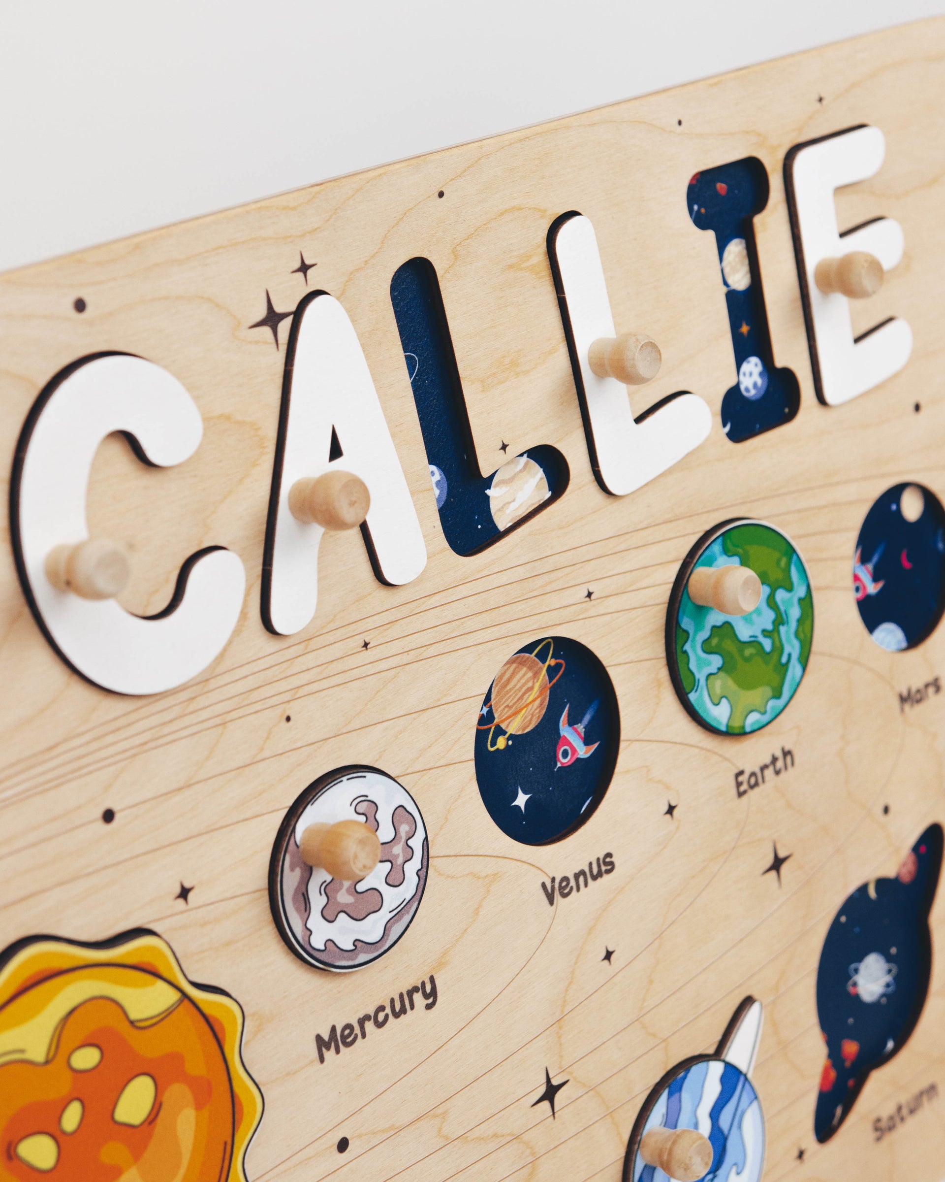 Personalized Solar System Name Puzzle Wall Art, Wooden Kids Decor