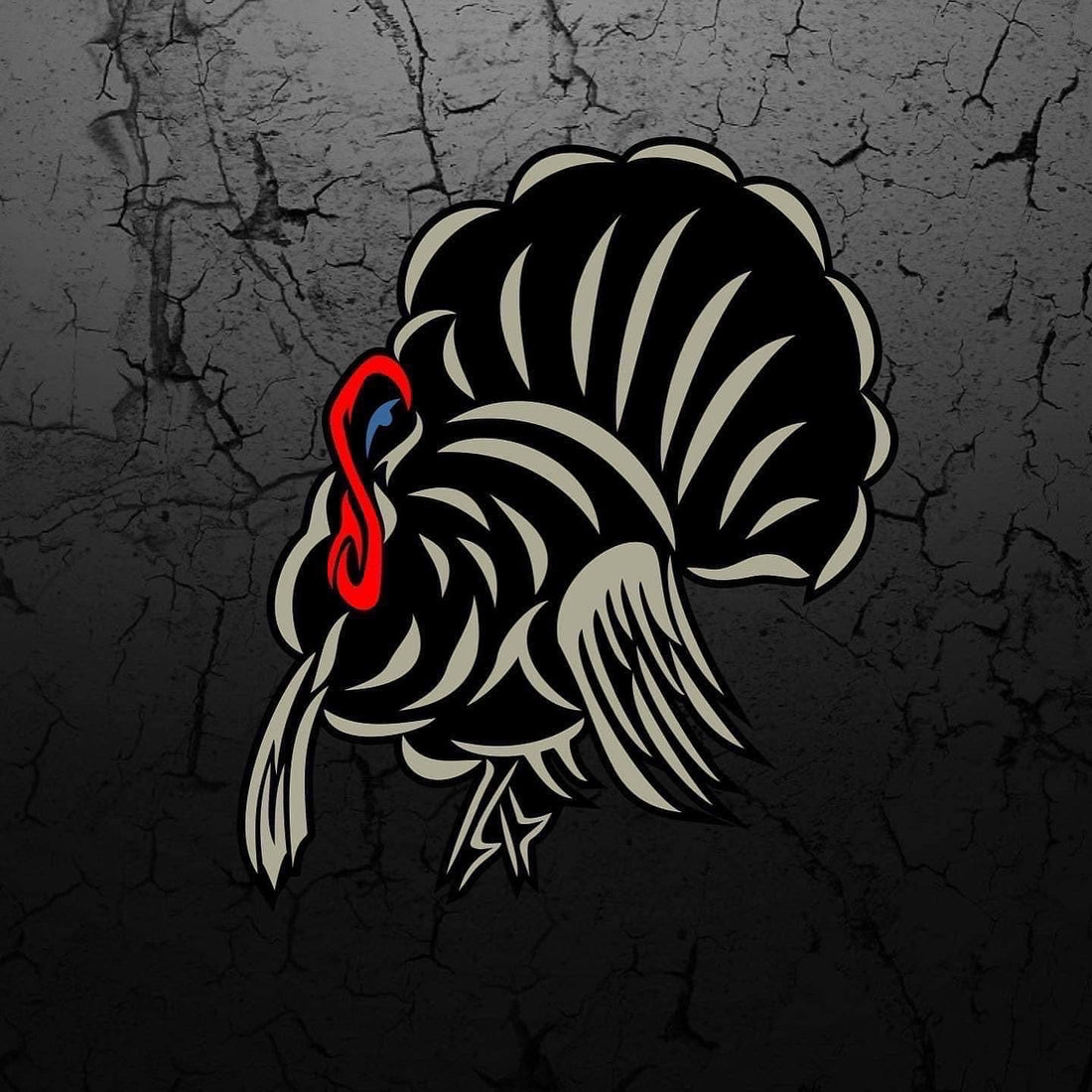 AFWoutdoors turkey sticker featuring a high-contrast black and tan design with red and blue accents.