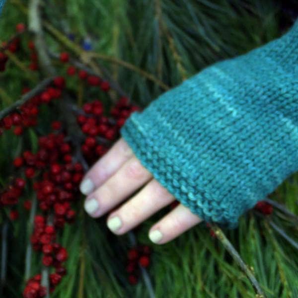 Knit Fingerless Mittens DIY Kit - Rich Teal Seafoam Green