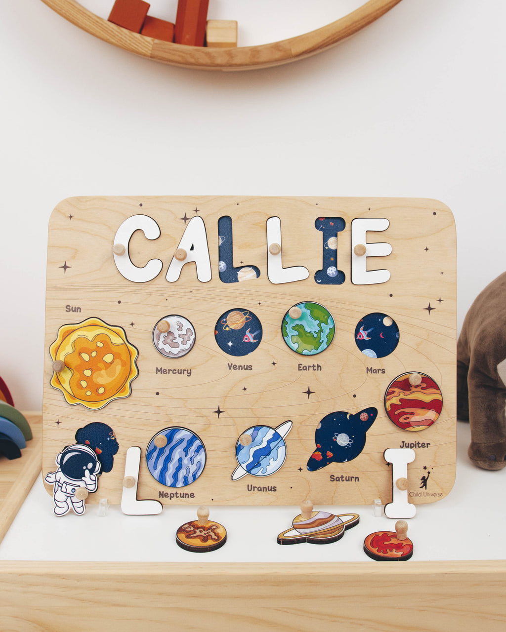 Personalized Solar System Name Puzzle Wall Art, Wooden Kids Decor