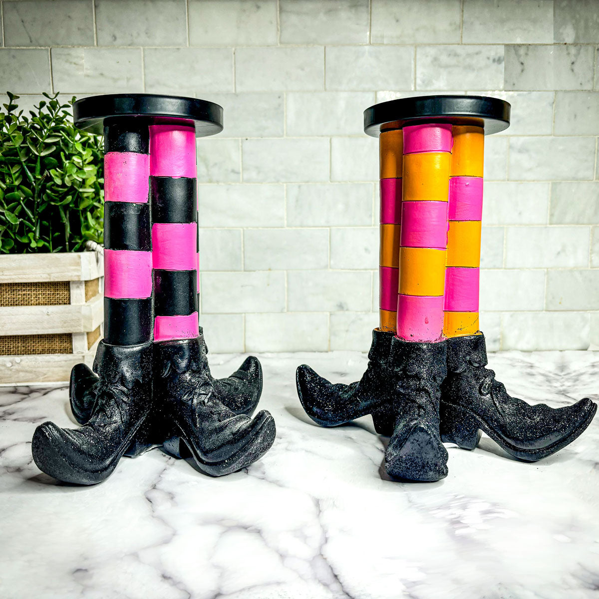 Wicked Witch Leg Pillar Candle Holder in Bright Striped Colors - Image 13