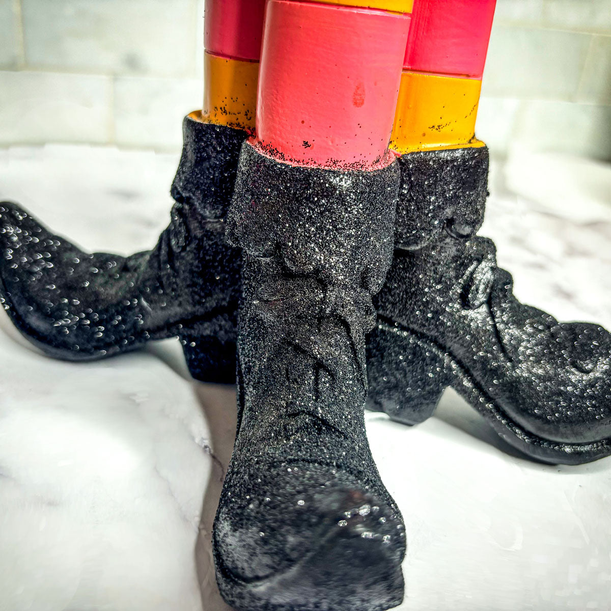 Wicked Witch Leg Pillar Candle Holder in Bright Striped Colors - Image 8