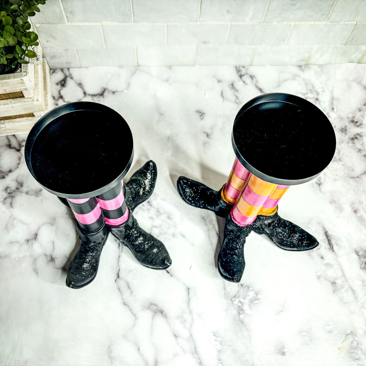 Wicked Witch Leg Pillar Candle Holder in Bright Striped Colors - Image 10