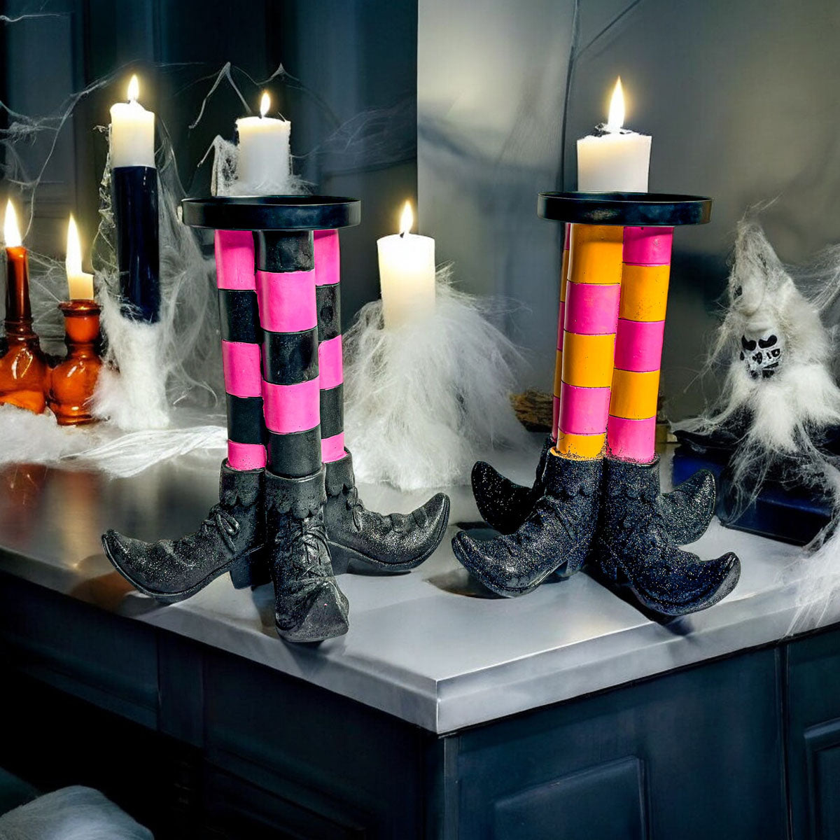 Wicked Witch Leg Pillar Candle Holder in Bright Striped Colors - Image 9