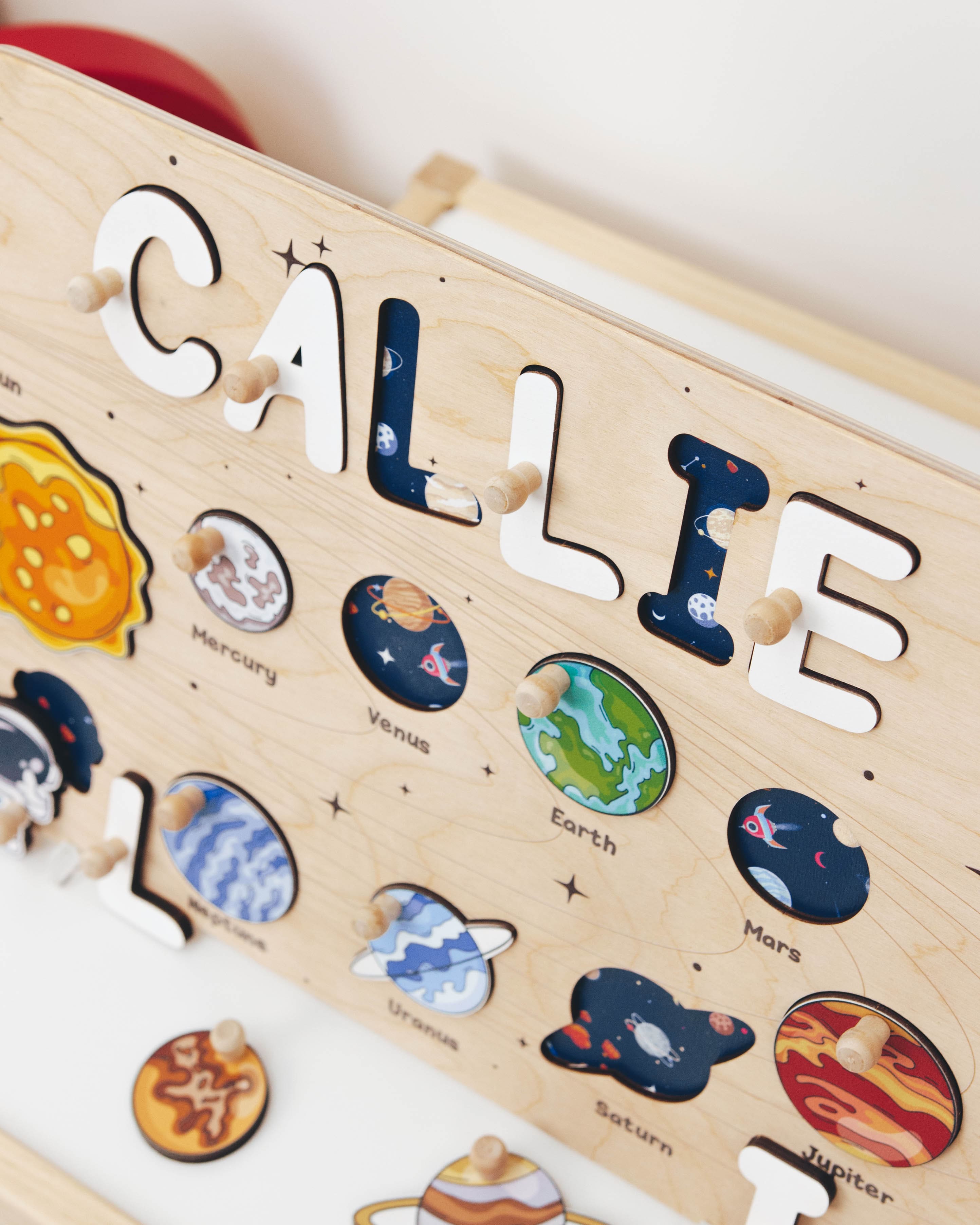 Personalized Solar System Name Puzzle Wall Art, Wooden Kids Decor