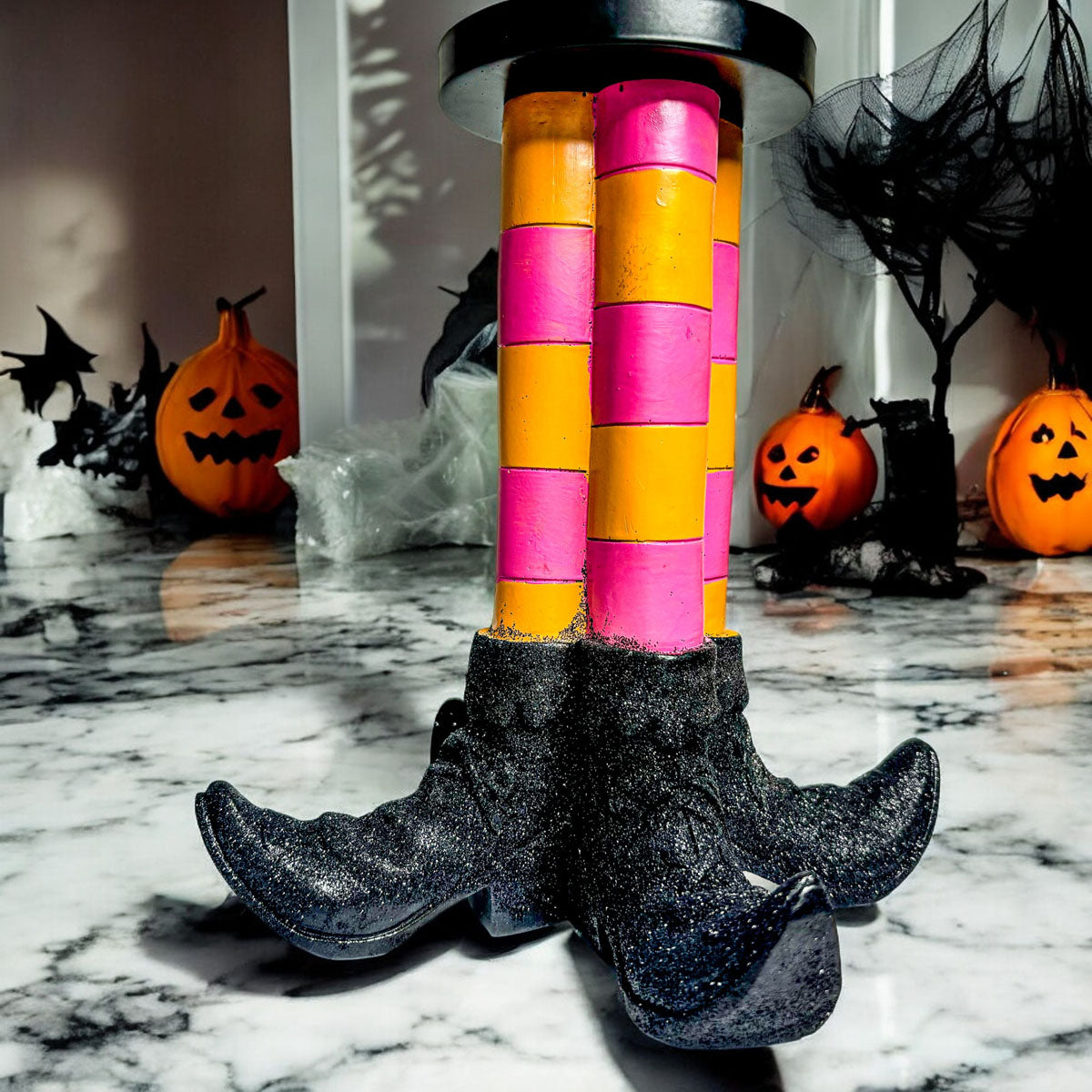 Wicked Witch Leg Pillar Candle Holder in Bright Striped Colors - Image 7