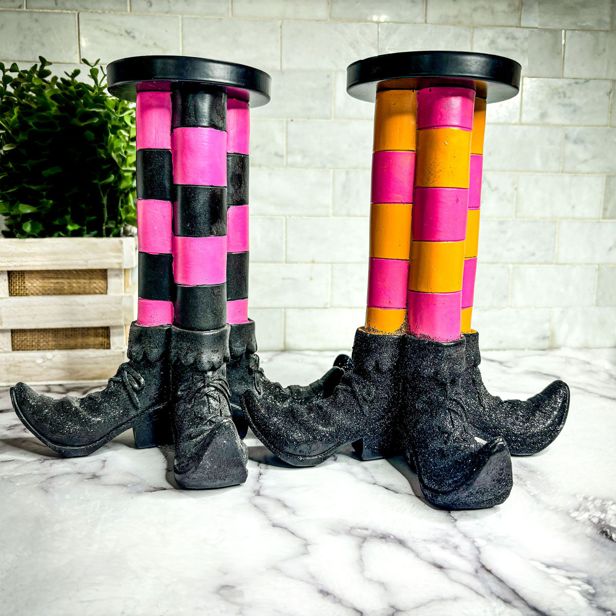 Wicked Witch Leg Pillar Candle Holder in Bright Striped Colors - Image 11