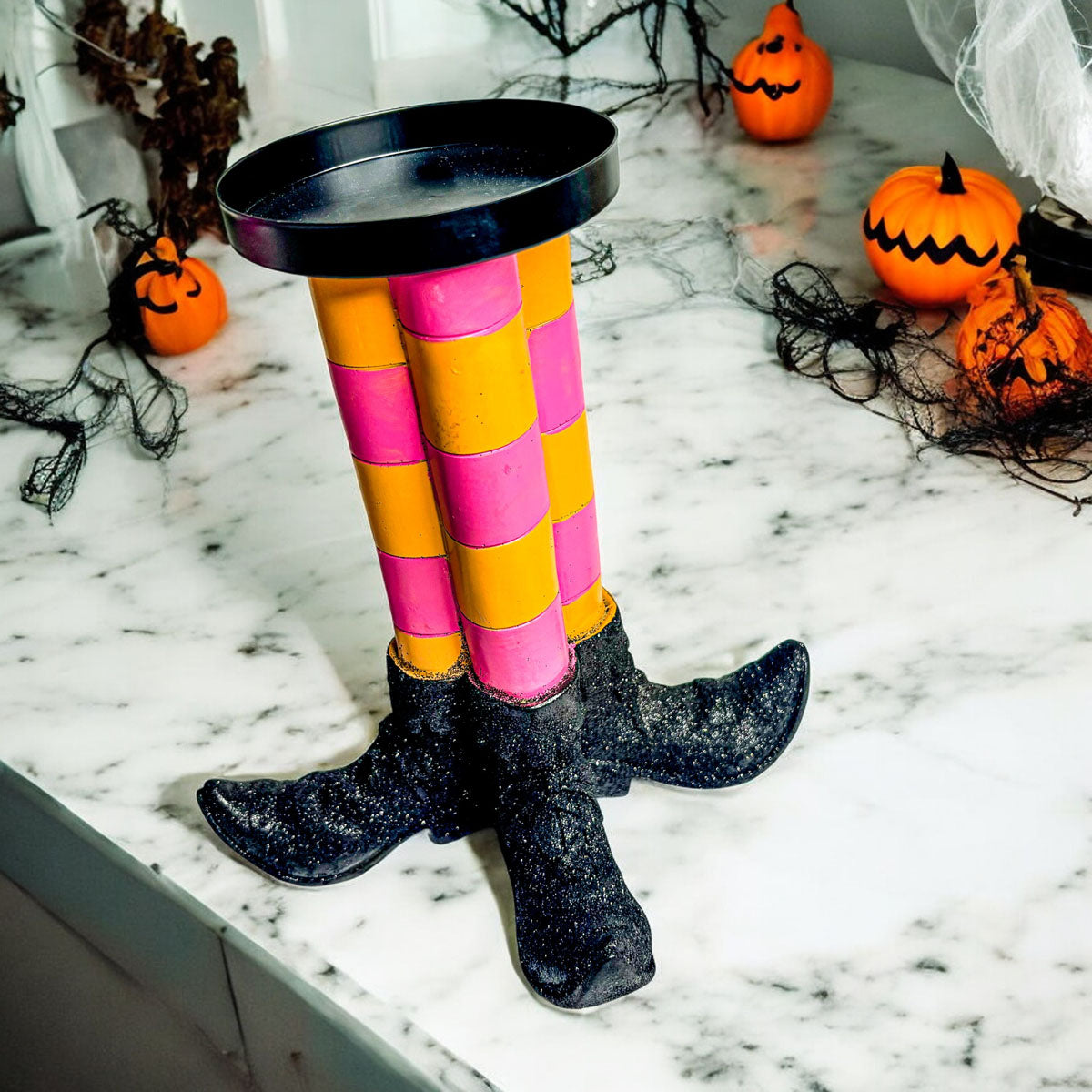 Wicked Witch Leg Pillar Candle Holder in Bright Striped Colors - Image 12
