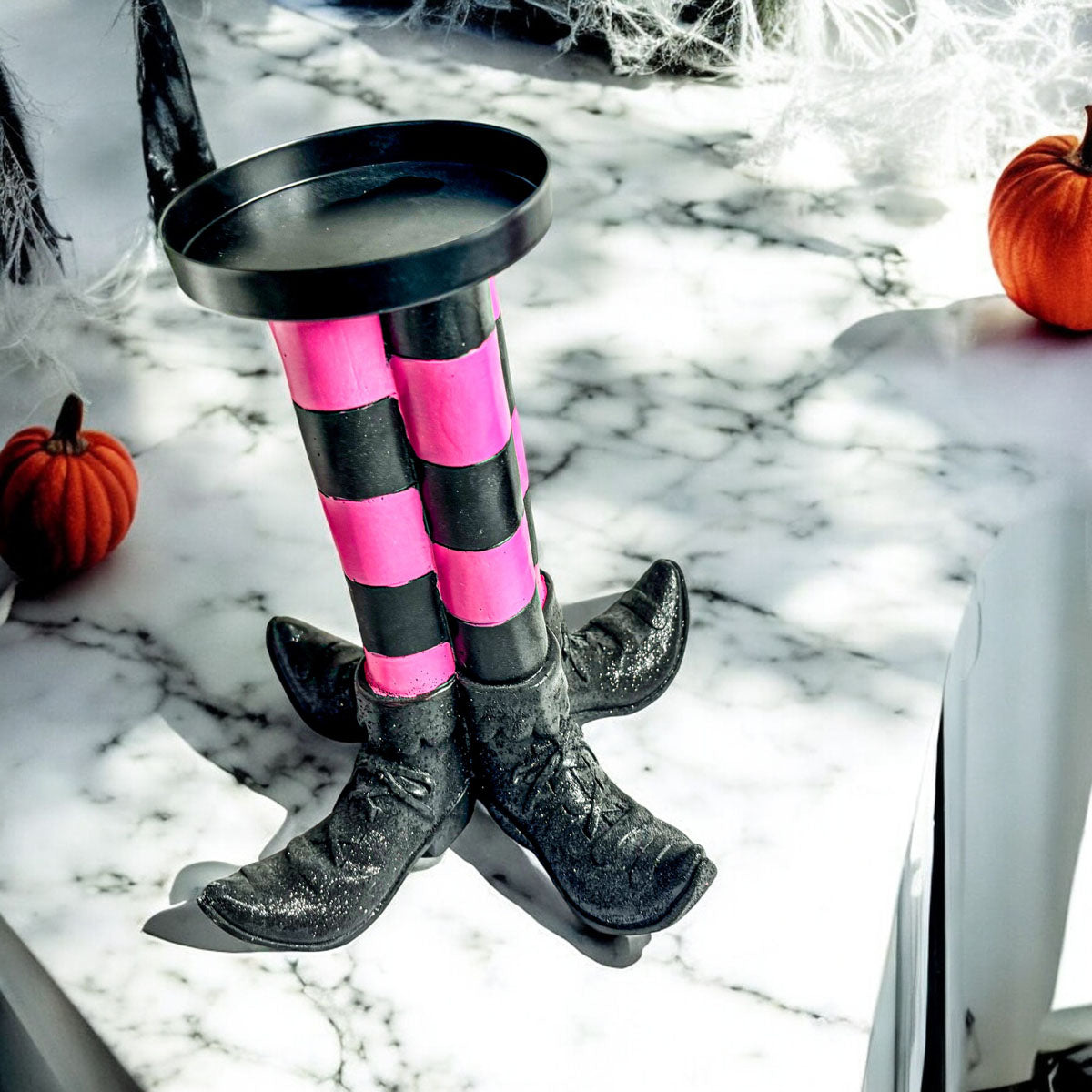 Wicked Witch Leg Pillar Candle Holder in Bright Striped Colors - Image 21