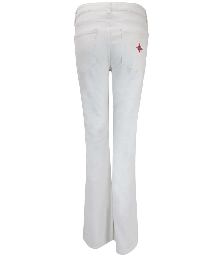 White Stretch Denim Jeans with Rose Gold Glitter Star Details - Image 4
