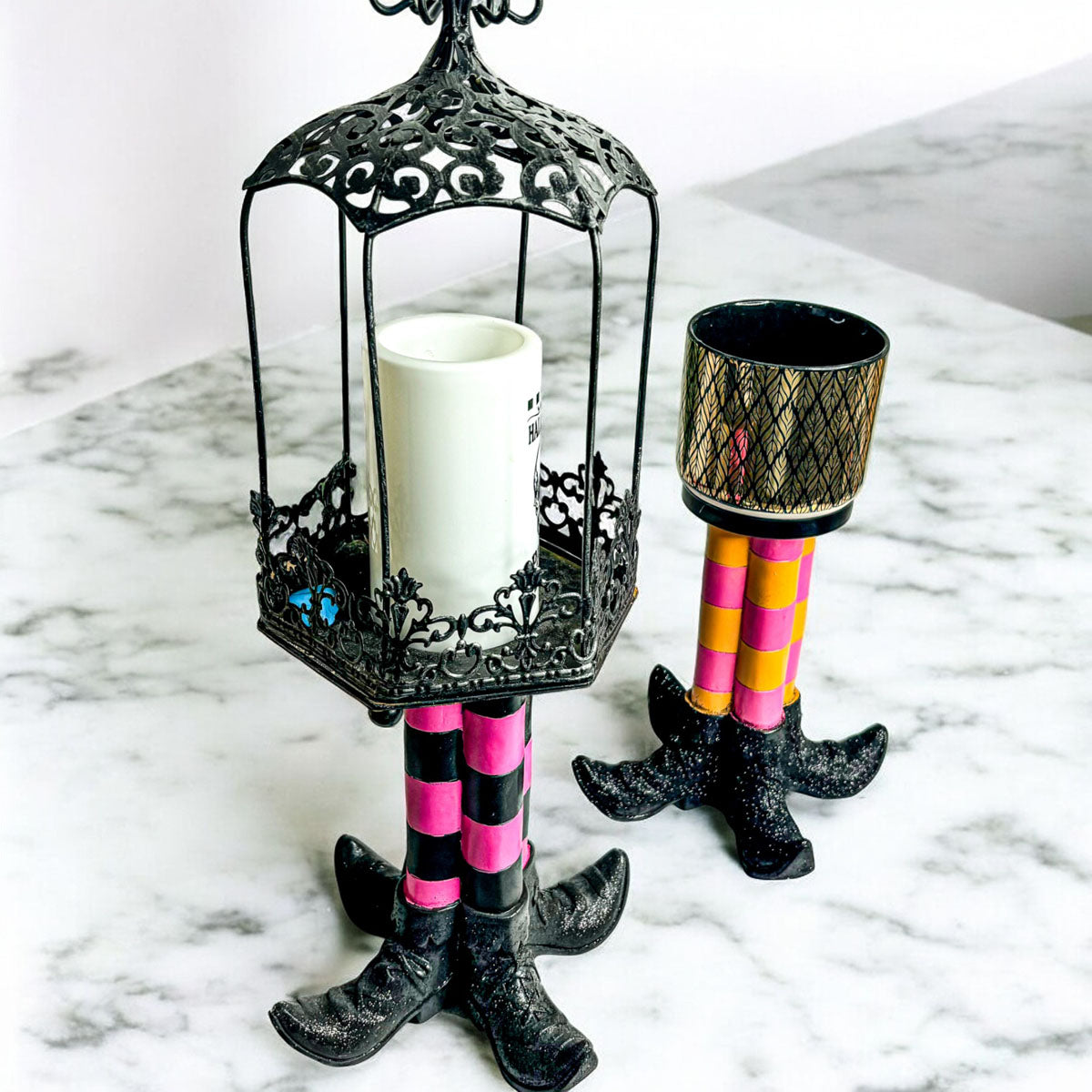 Wicked Witch Leg Pillar Candle Holder in Bright Striped Colors - Image 20