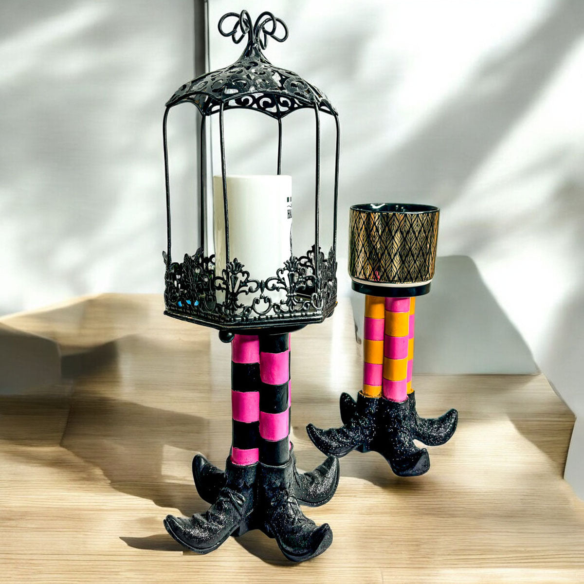 Wicked Witch Leg Pillar Candle Holder in Bright Striped Colors - Image 19