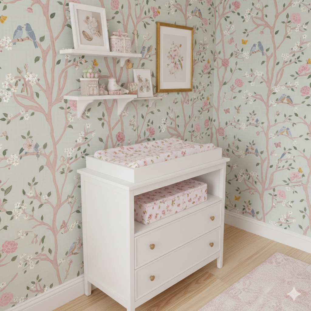 Lockie Floral Wallpaper - Sage Green and Pale Pink Chinoiserie