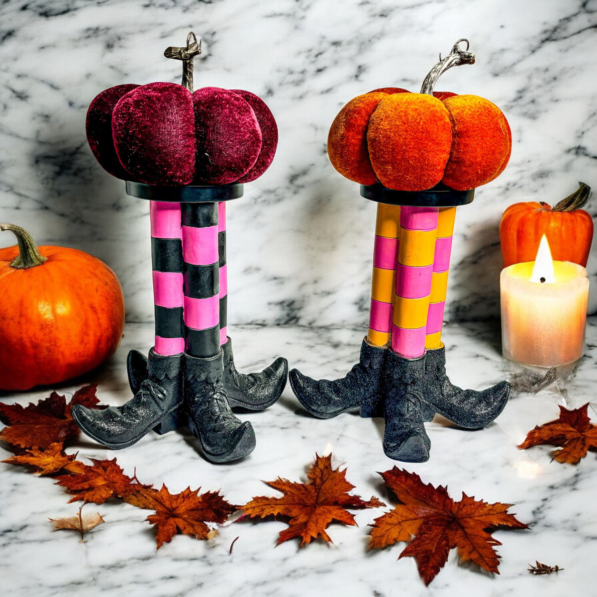 Wicked Witch Leg Pillar Candle Holder in Bright Striped Colors - Image 6
