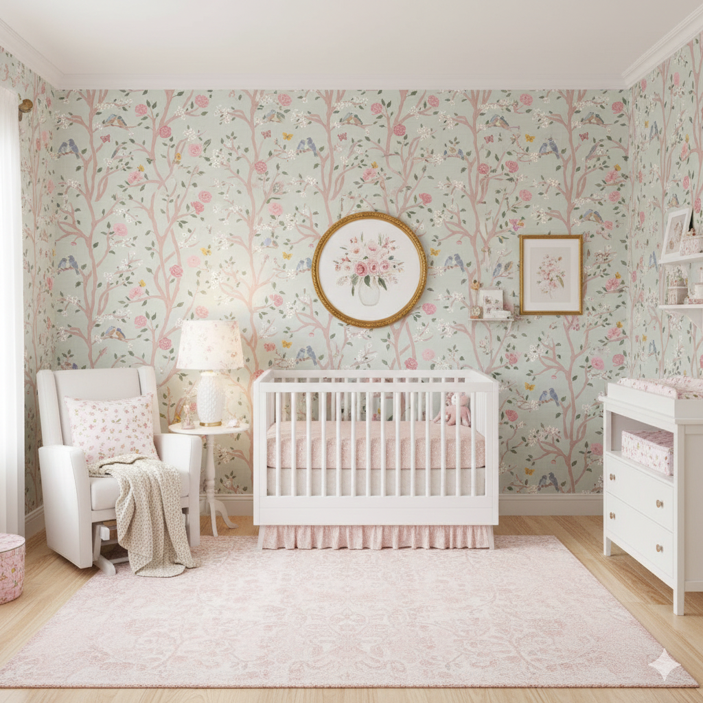 Lockie Floral Wallpaper - Sage Green and Pale Pink Chinoiserie