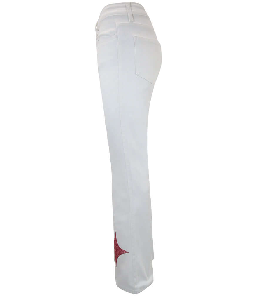 White Stretch Denim Jeans with Rose Gold Glitter Star Details - Image 3