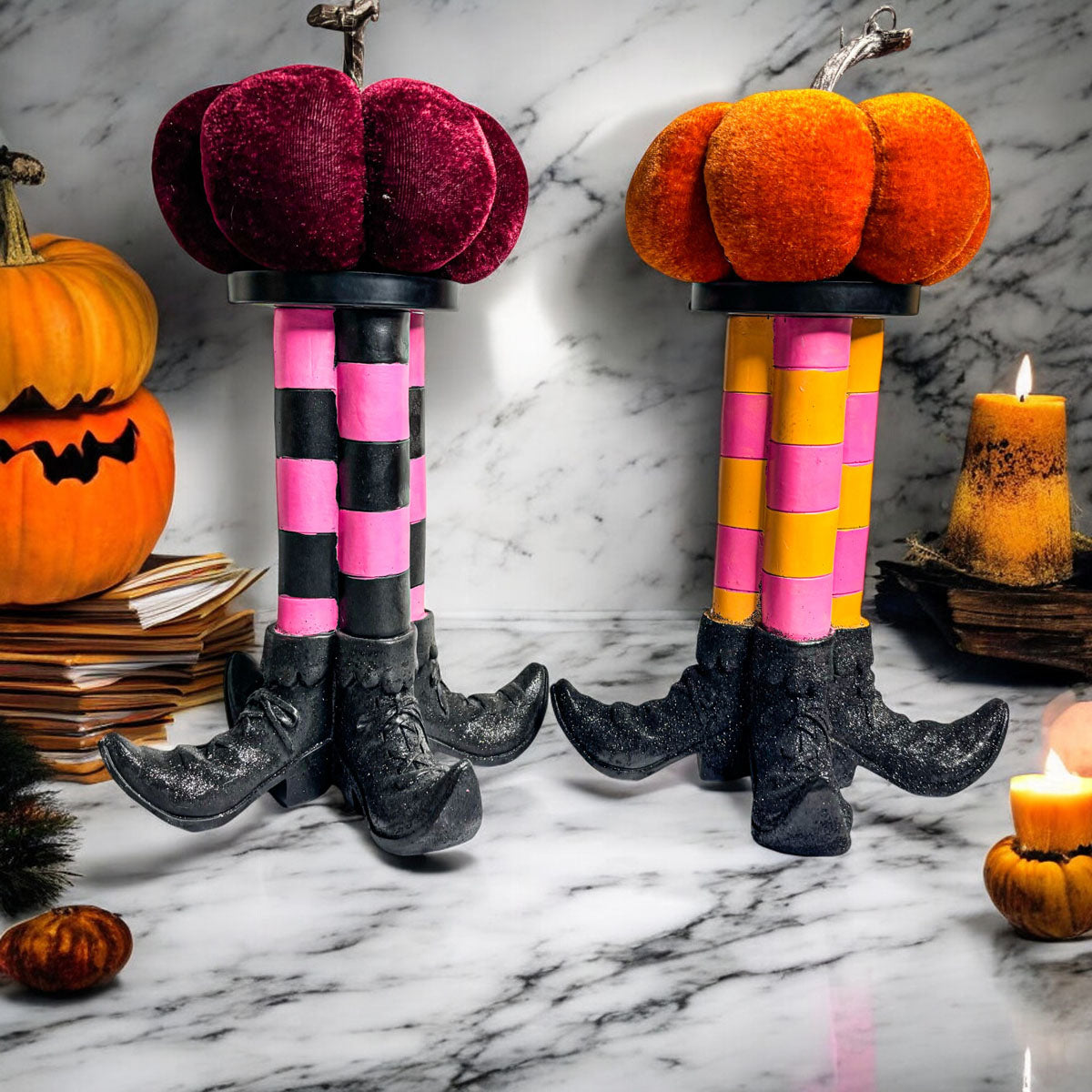 Wicked Witch Leg Pillar Candle Holder in Bright Striped Colors - Image 22