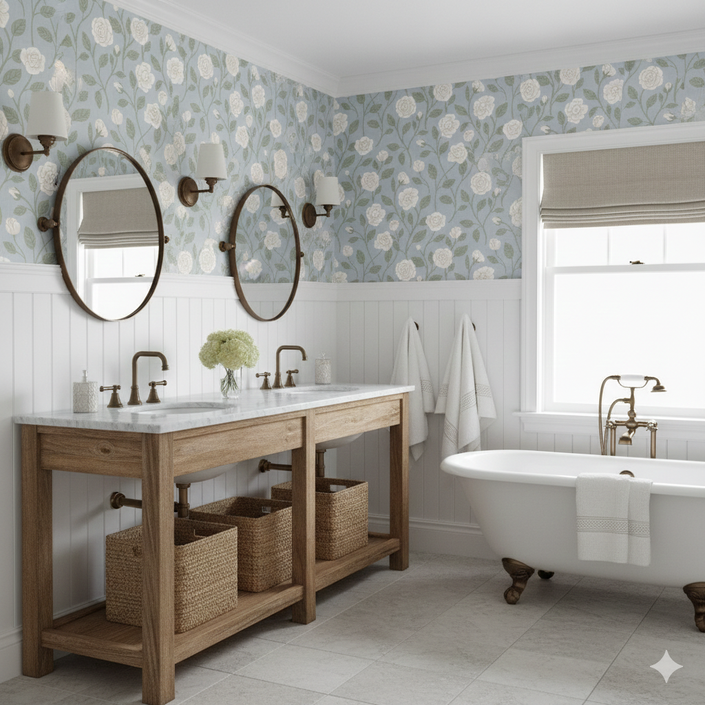 Clem Floral Wallpaper - Sage-Green and White Farmhouse Decor