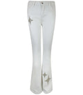 White Stretch Denim Jeans with Gold Glitter Star Accents