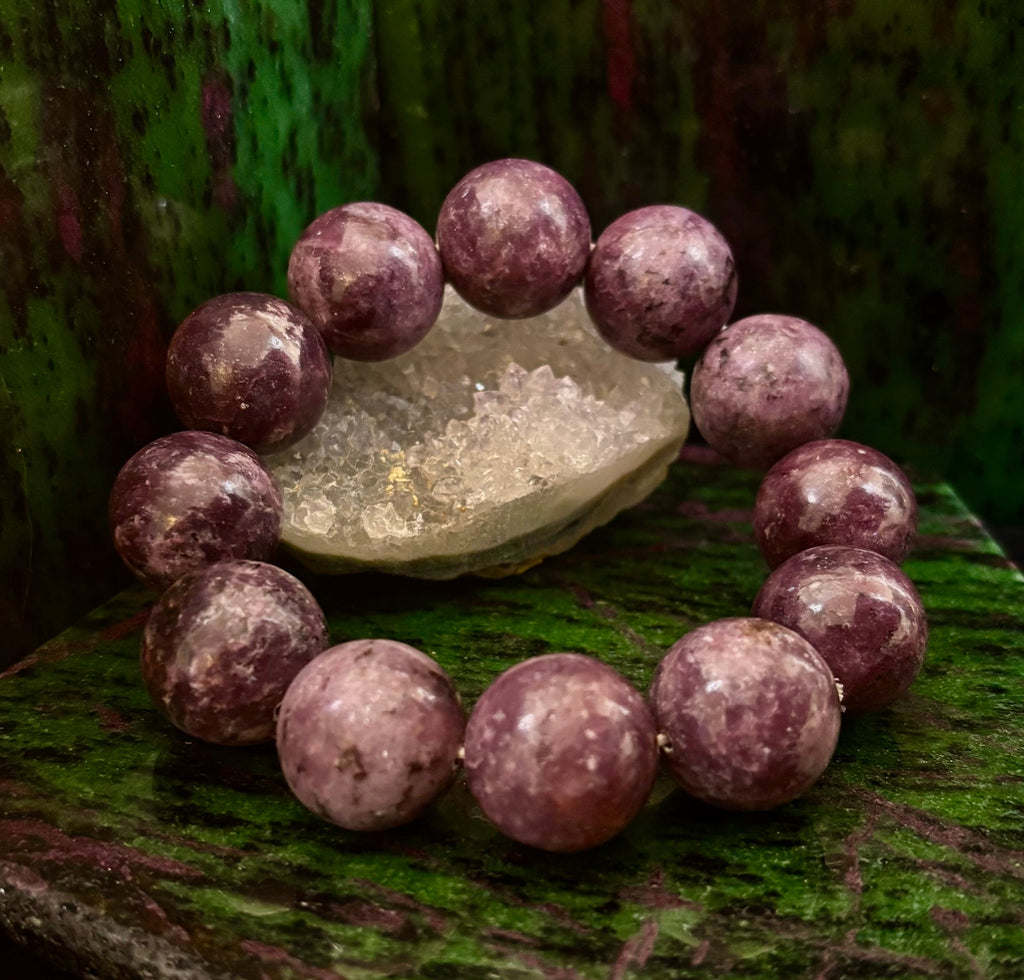 Reiki-Infused High-Grade Purple Lepidolite Statement Bracelet for Peace, Emotional Balance & Deep Calm (17–18mm)