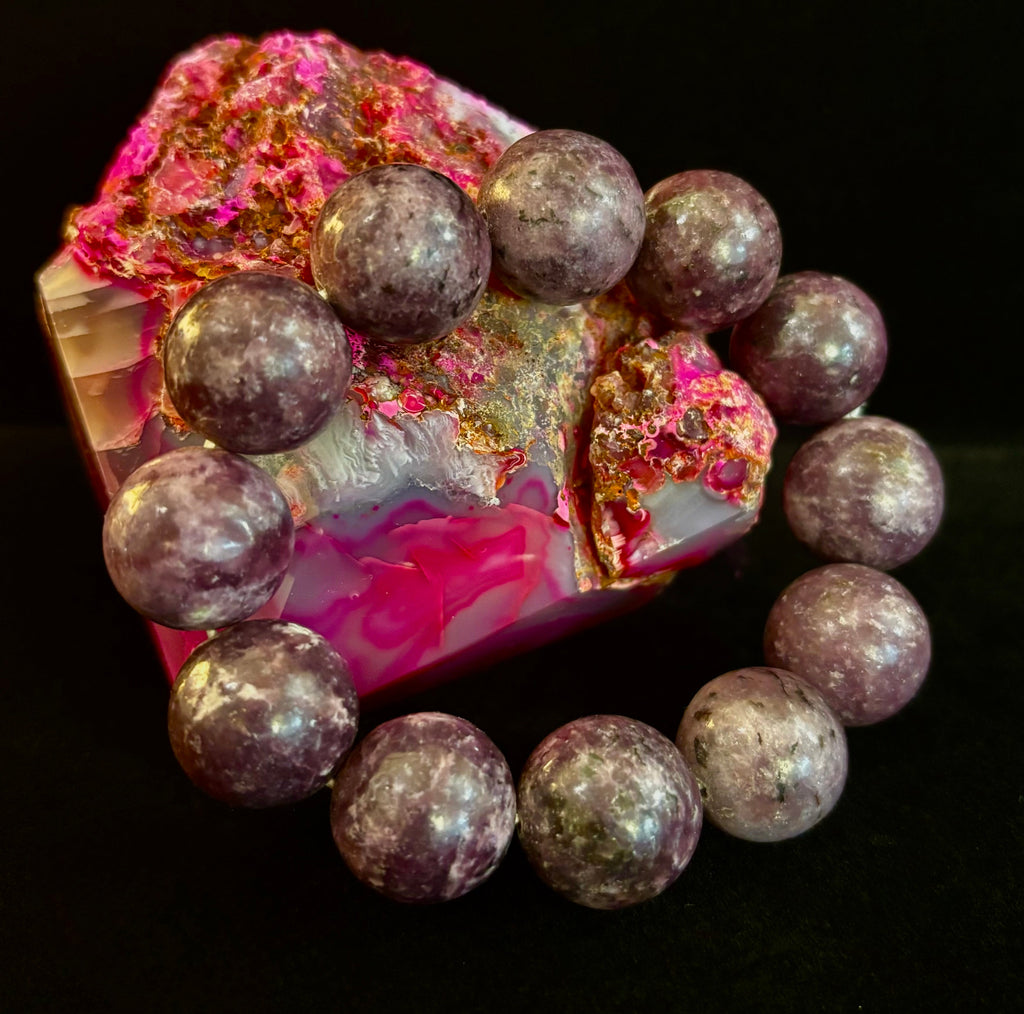 Reiki-Infused High-Grade Purple Lepidolite Statement Bracelet for Peace, Emotional Balance & Deep Calm (17–18mm)