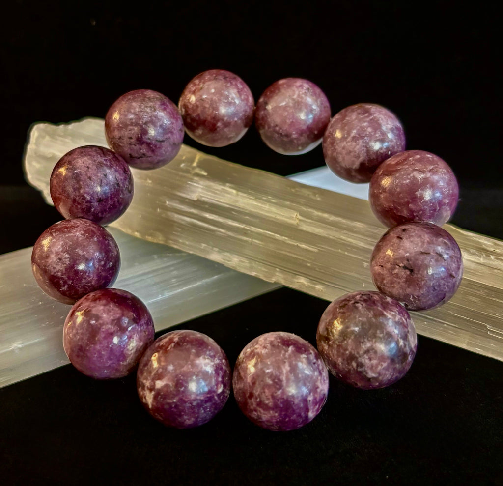 Reiki-Infused High-Grade Purple Lepidolite Statement Bracelet for Peace, Emotional Balance & Deep Calm (17–18mm)