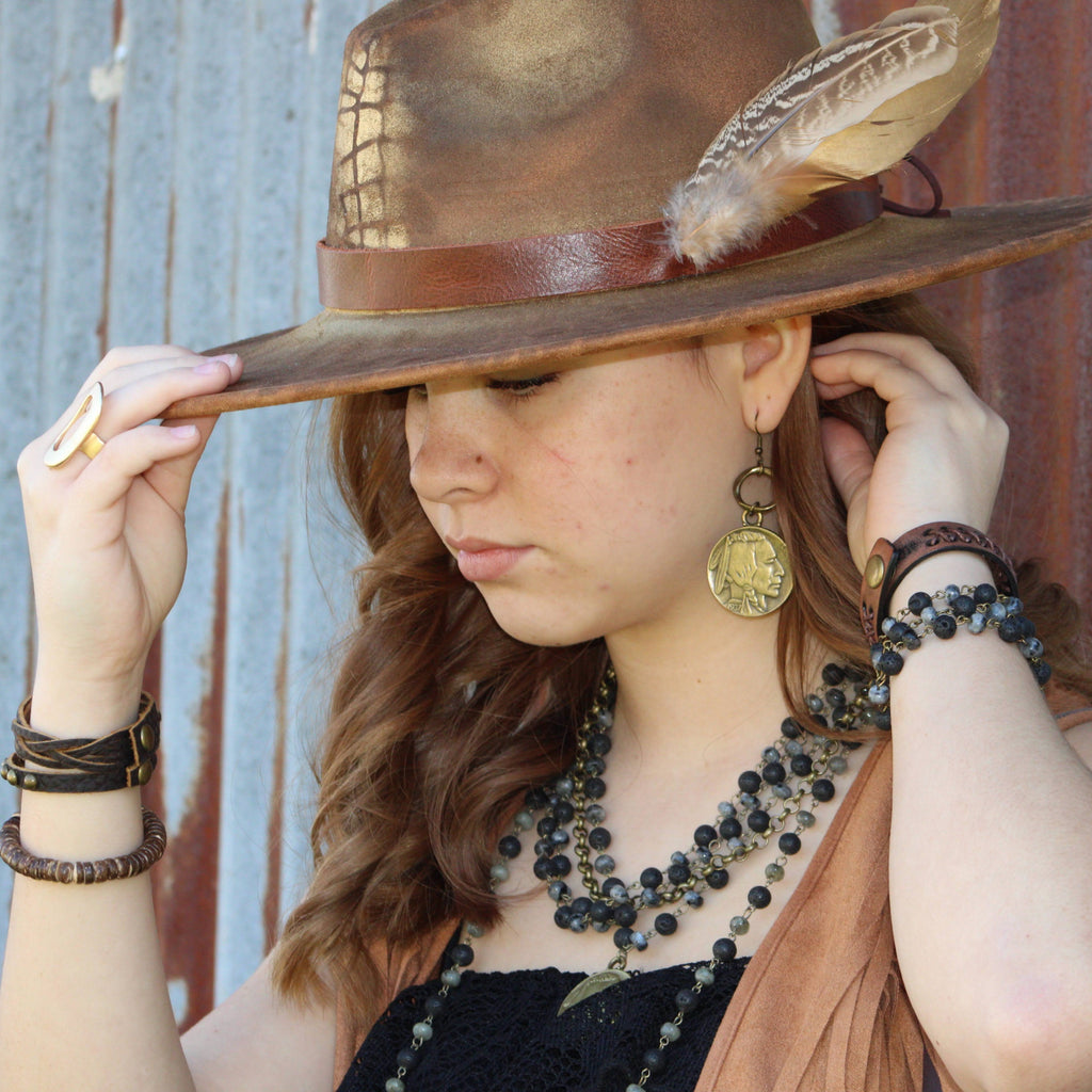 Copper Buffalo Head Earrings - Handmade