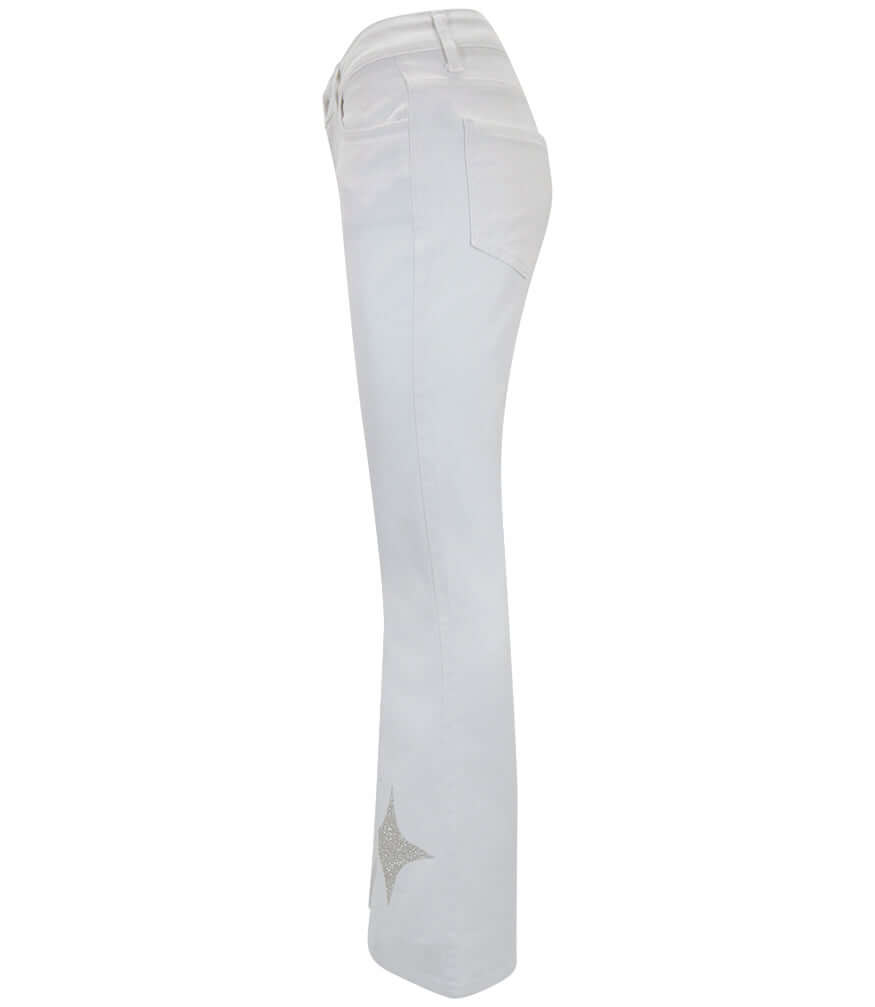 White Stretch Denim Jeans with Gold Glitter Star Accents