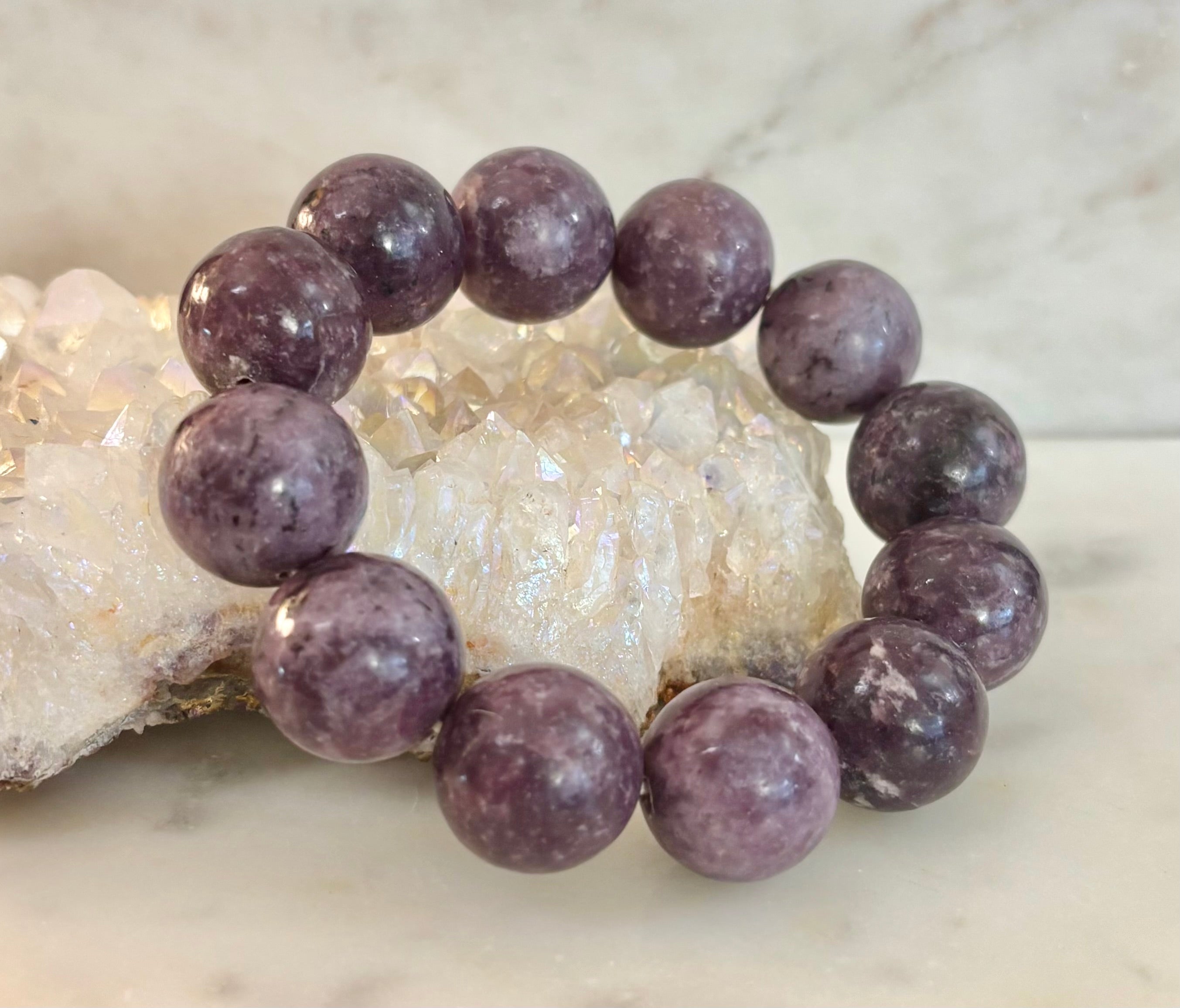 Reiki-Infused High-Grade Purple Lepidolite Statement Bracelet for Peace, Emotional Balance & Deep Calm (17–18mm)